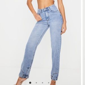 Vintage Wash Cuff Detail Straight Leg Jeans